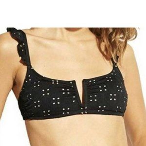 Dainty Eyelet Ruffle V Wire Bikini Top - Xhilaration-Black